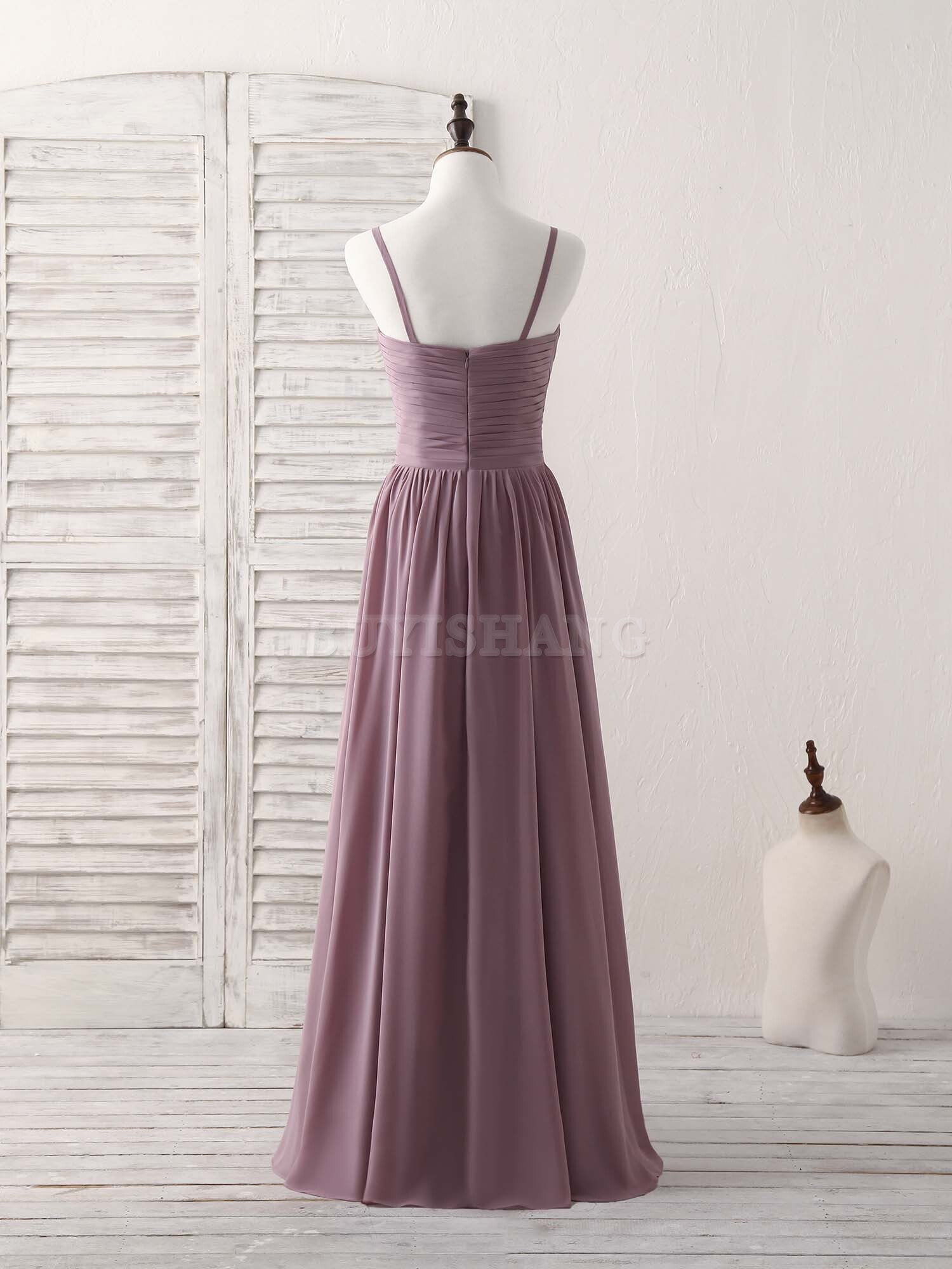 Buyishang Simple V Neck Chiffon Long Prom Dress Dark Pink Bridesmaid Dress Bridesmaid dress shop