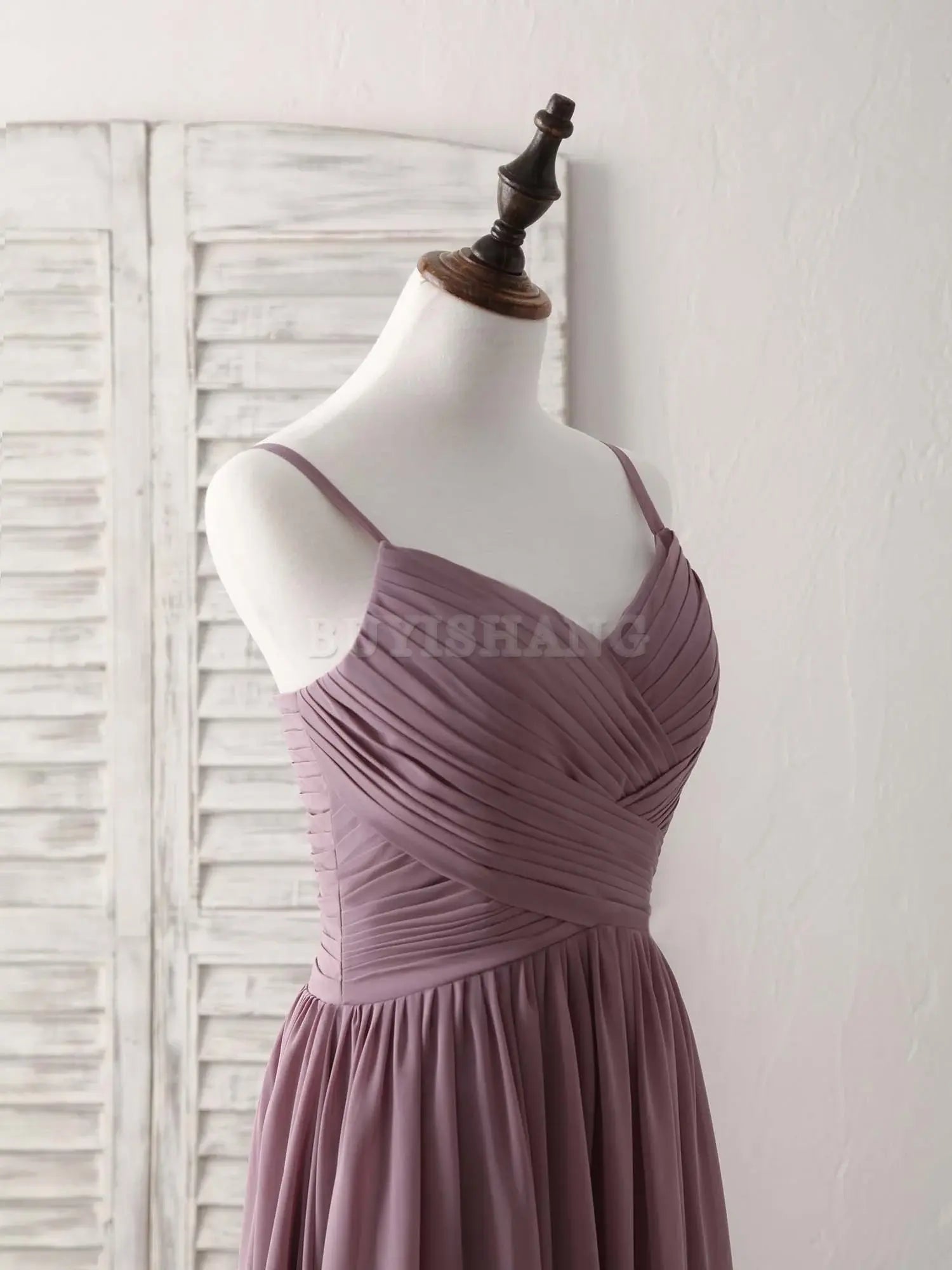 Buyishang Simple V Neck Chiffon Long Prom Dress Dark Pink Bridesmaid Dress Bridesmaid dress shop