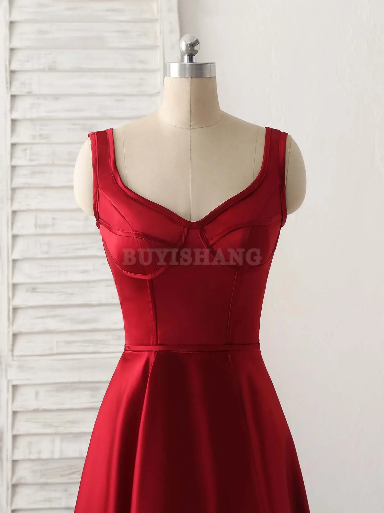 Buyishang Simple V Neck High Low Prom Dress Burgundy Evening Dress Bridesmaid dress shop