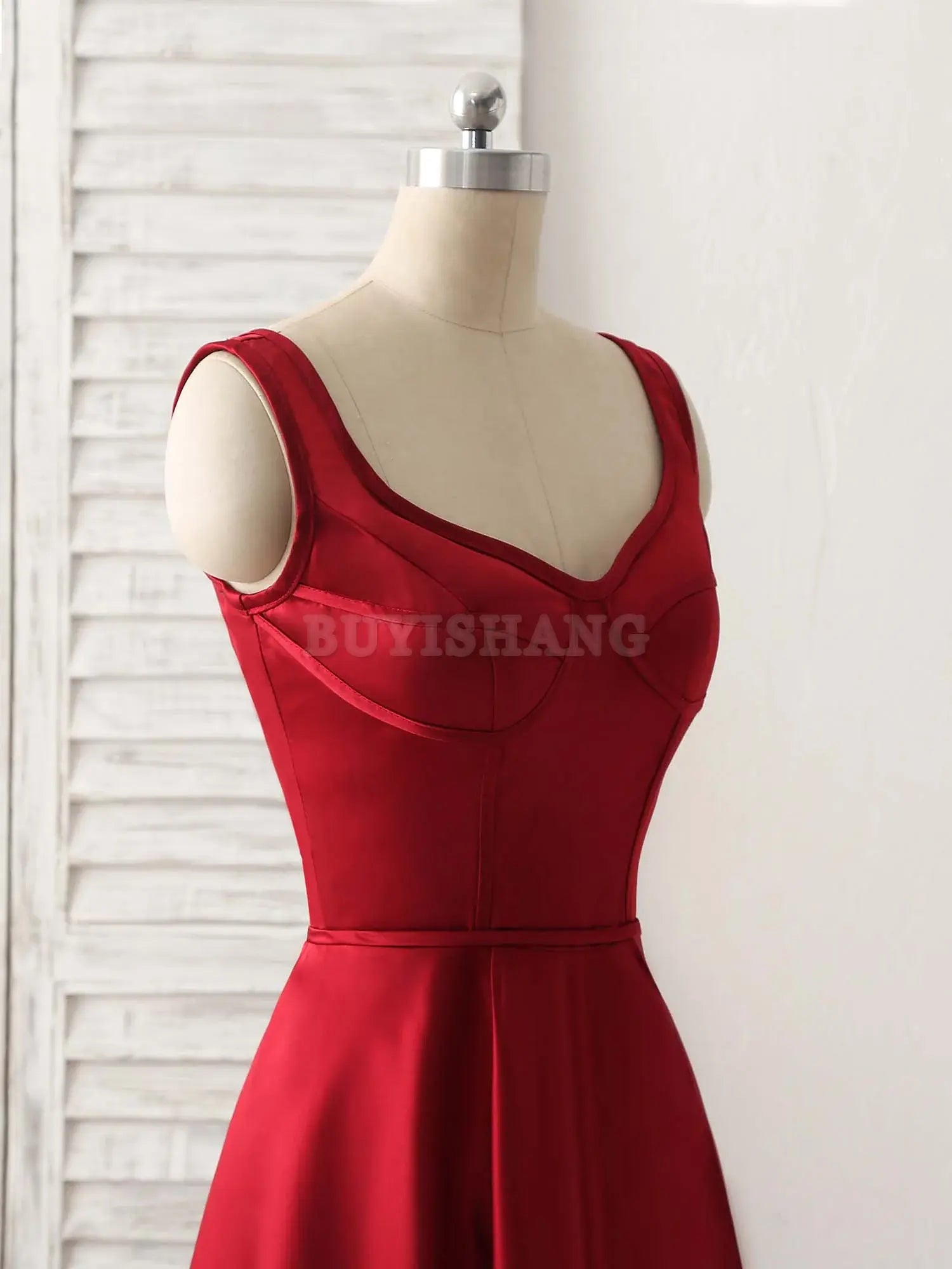 Buyishang Simple V Neck High Low Prom Dress Burgundy Evening Dress Bridesmaid dress shop