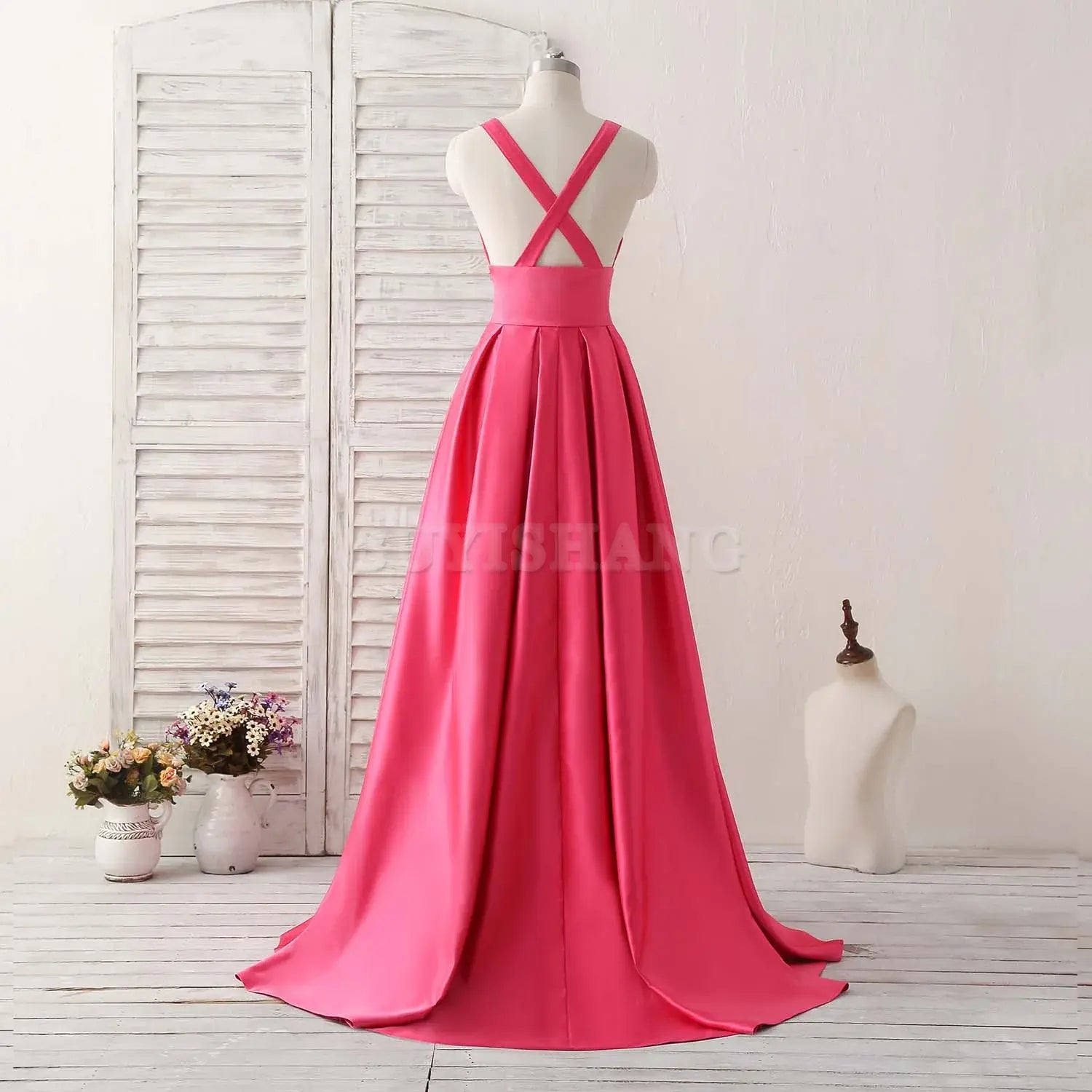 Buyishang Simple V Neck Long Prom Dress Backless Evening Dress Bridesmaid dress shop