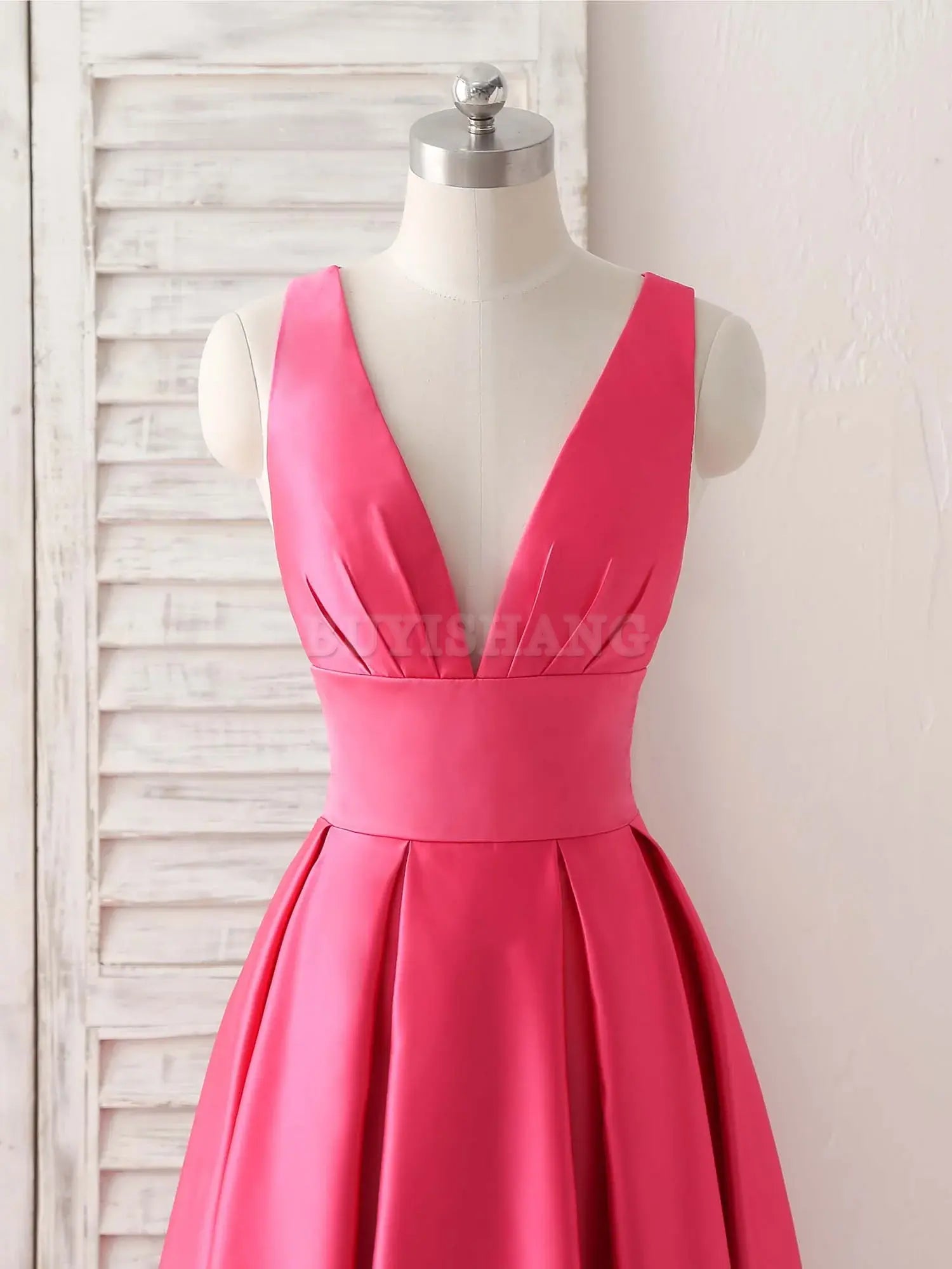 Buyishang Simple V Neck Long Prom Dress Backless Evening Dress Bridesmaid dress shop