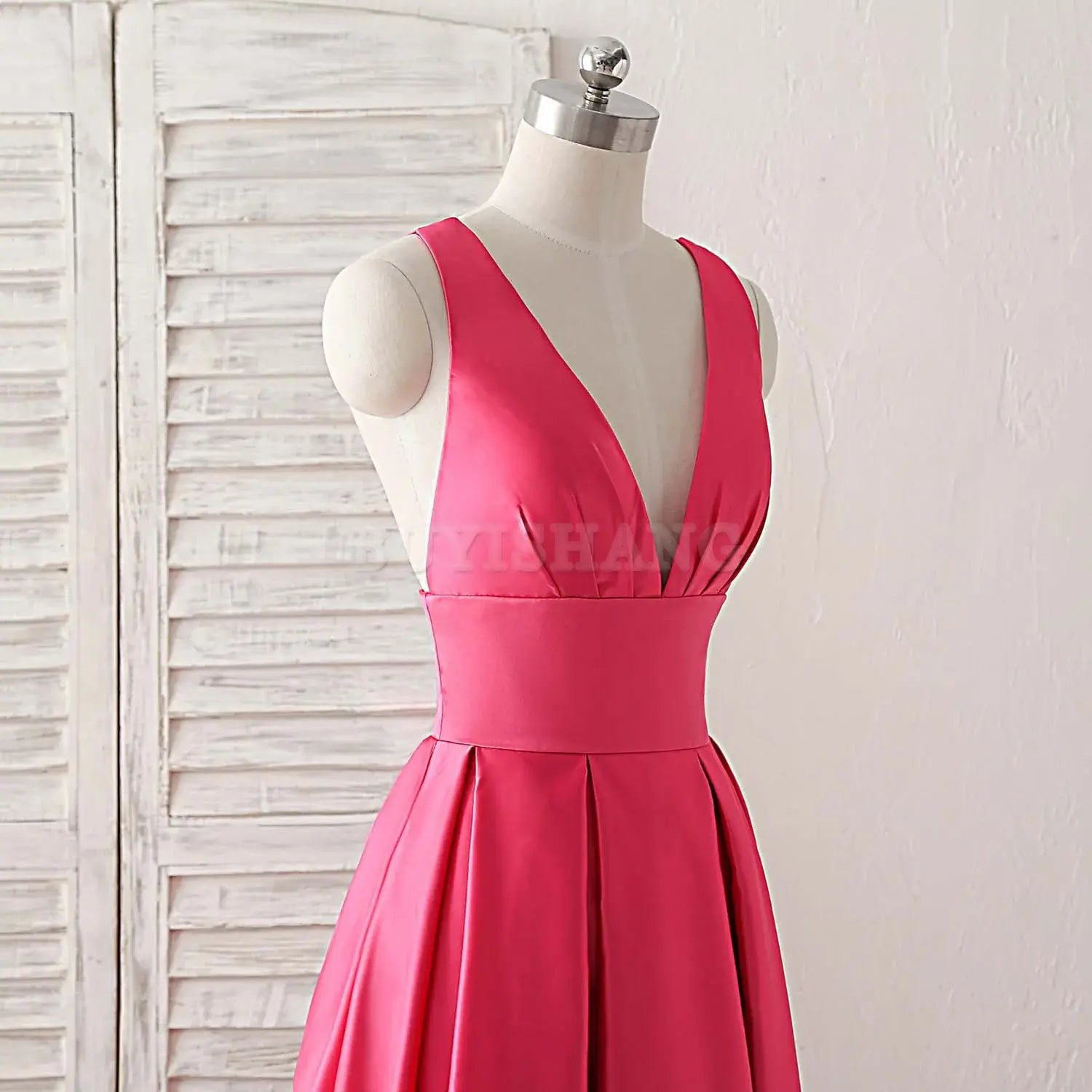 Buyishang Simple V Neck Long Prom Dress Backless Evening Dress Bridesmaid dress shop