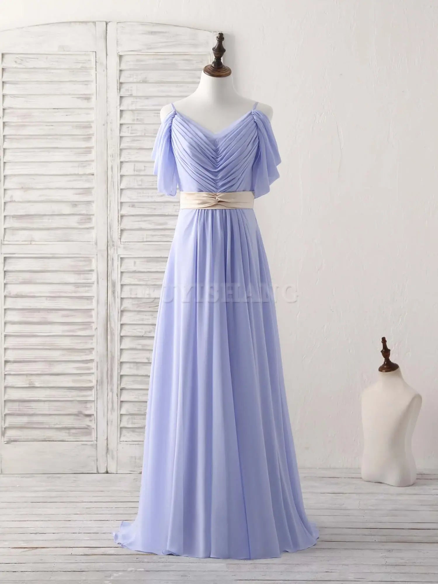 Buyishang Simple V Neck Off Shoulder Chiffon Long Prom Dress Evening Dress Bridesmaid dress shop