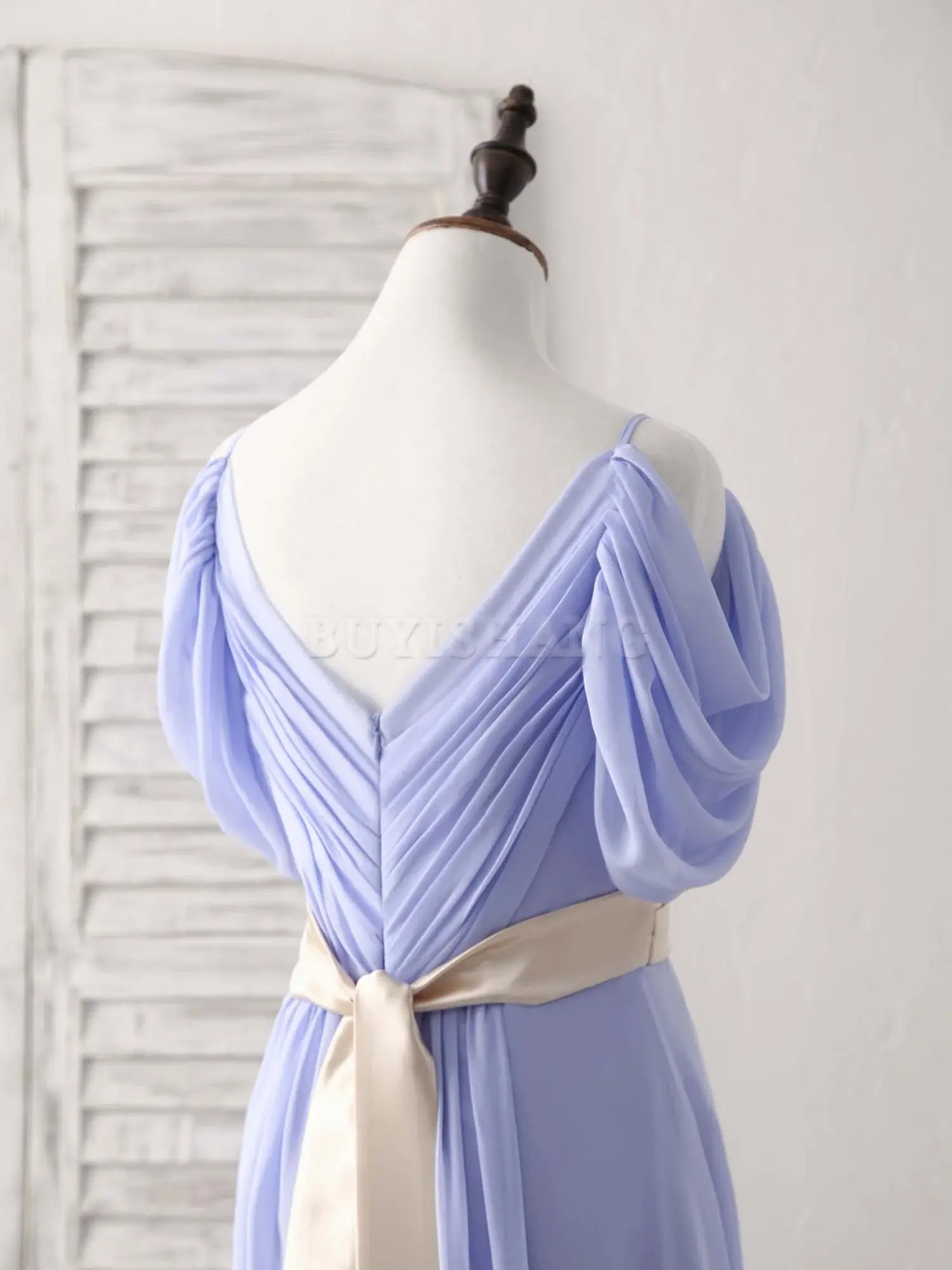 Buyishang Simple V Neck Off Shoulder Chiffon Long Prom Dress Evening Dress Bridesmaid dress shop