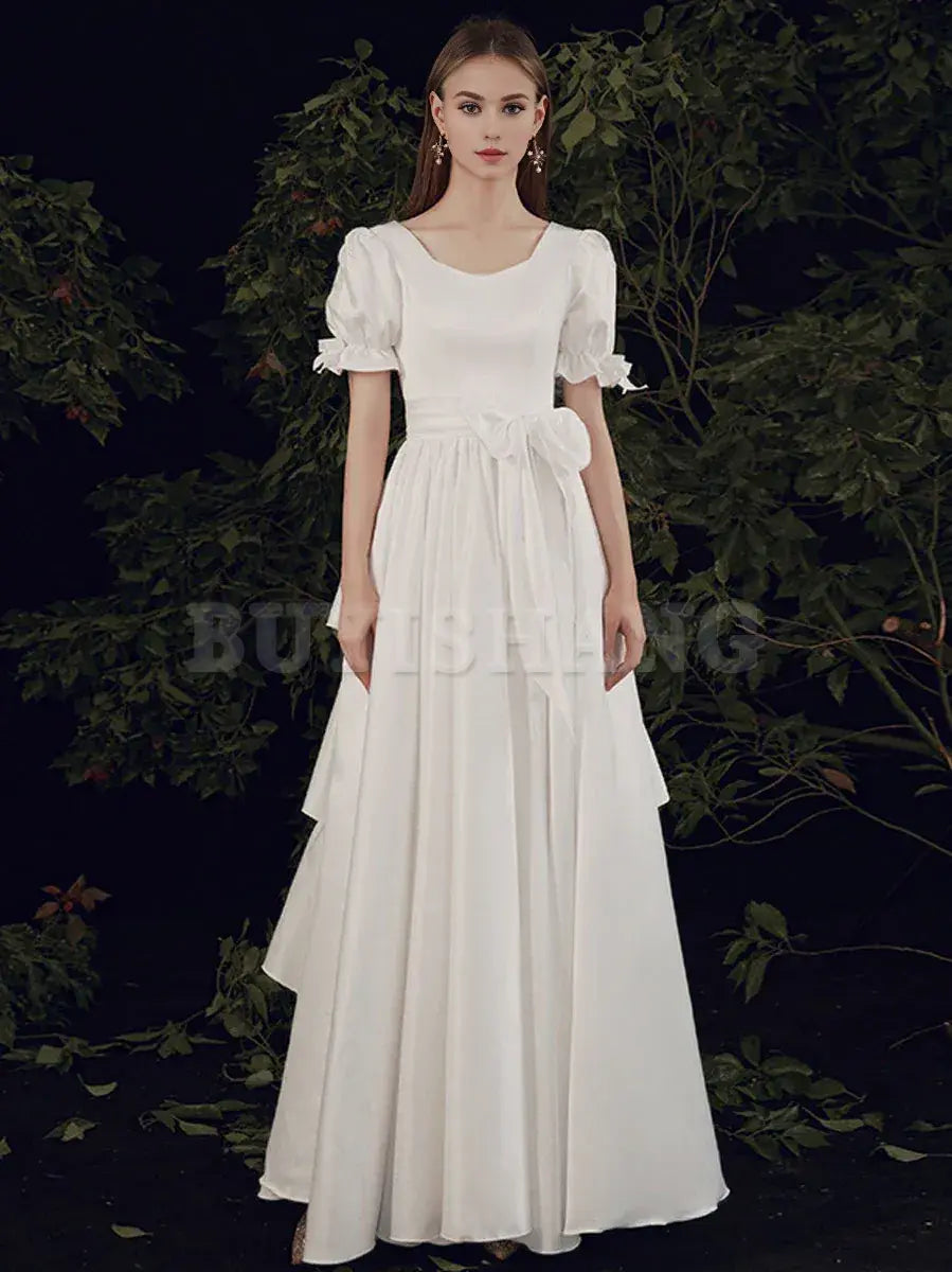Buyishang Simple ivory Long Prom Dress White Bridesmaid Dresses prom dress in store