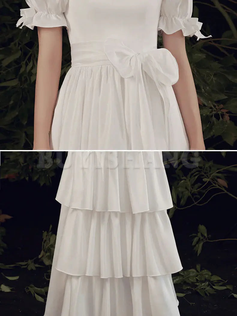 Buyishang Simple ivory Long Prom Dress White Bridesmaid Dresses prom dress in store