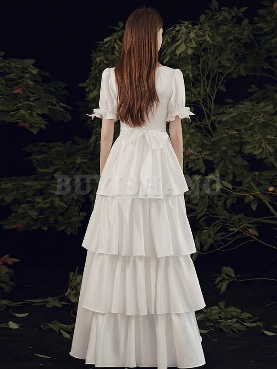 Buyishang Simple ivory Long Prom Dress White Bridesmaid Dresses prom dress in store