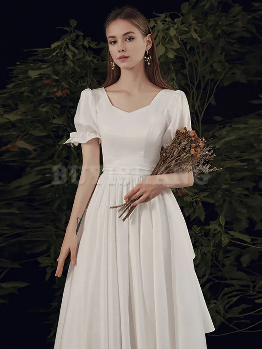 Buyishang Simple ivory Long Prom Dress White Bridesmaid Dresses prom dress in store