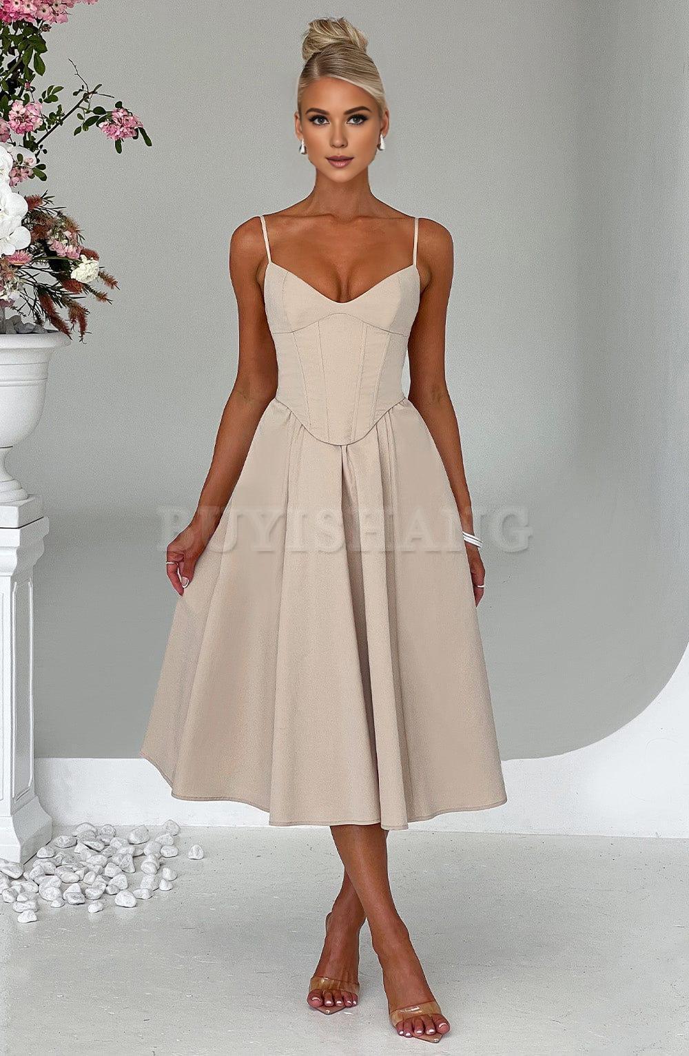 Buyishang Simple off shoulder ball dress Non stretch cotton blend fabric formal back to school dress evening dress
