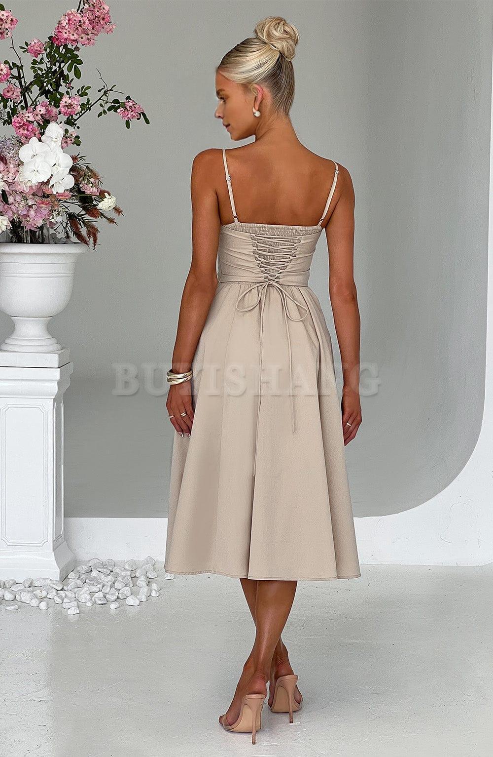 Buyishang Simple off shoulder ball dress Non stretch cotton blend fabric formal back to school dress evening dress