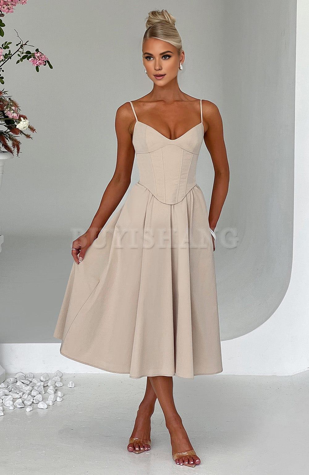 Buyishang Simple off shoulder ball dress Non stretch cotton blend fabric formal back to school dress evening dress
