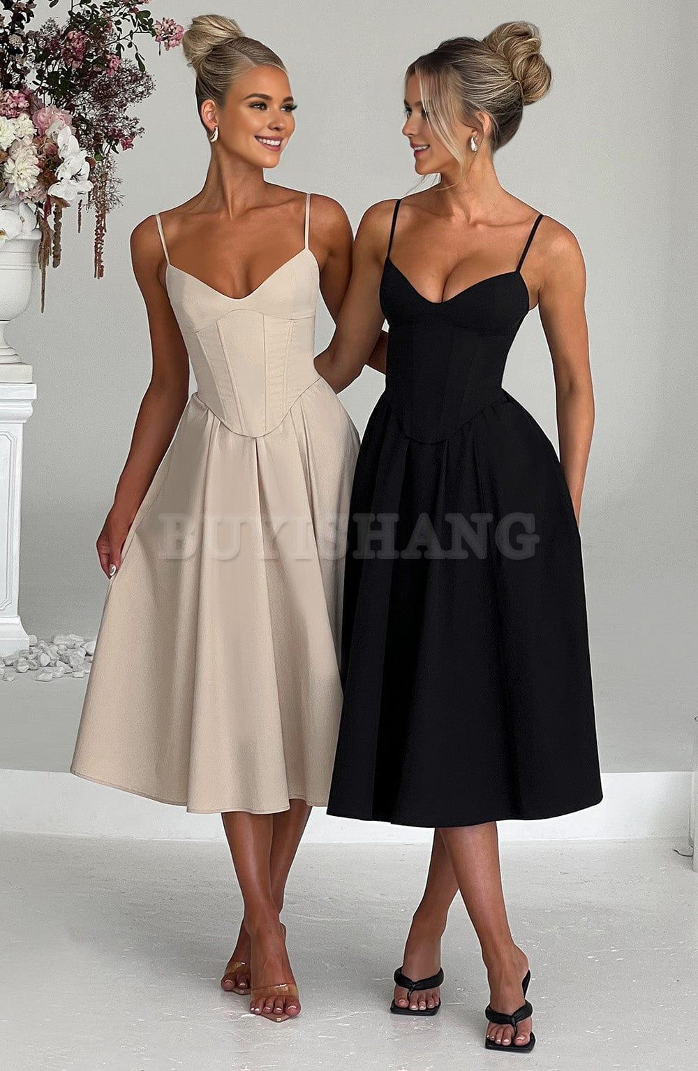 Buyishang Simple off shoulder ball dress Non stretch cotton blend fabric formal back to school dress evening dress