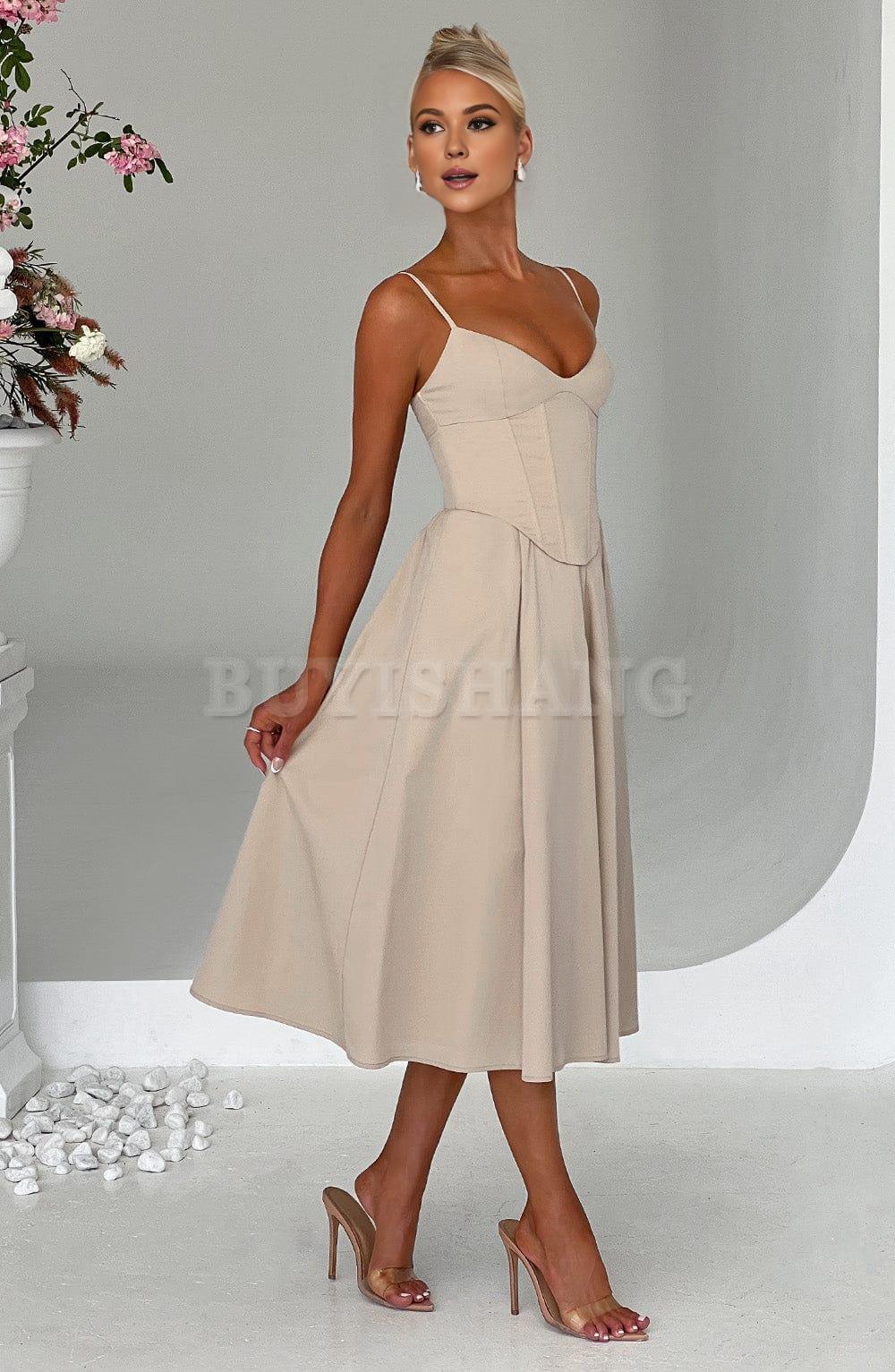 Buyishang Simple off shoulder ball dress Non stretch cotton blend fabric formal back to school dress evening dress