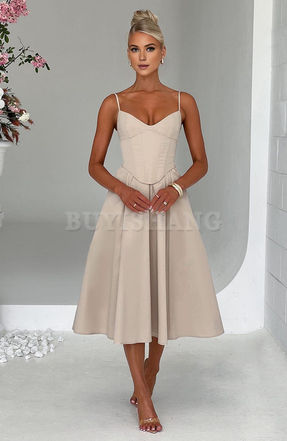 Buyishang Simple off shoulder ball dress Non stretch cotton blend fabric formal back to school dress evening dress