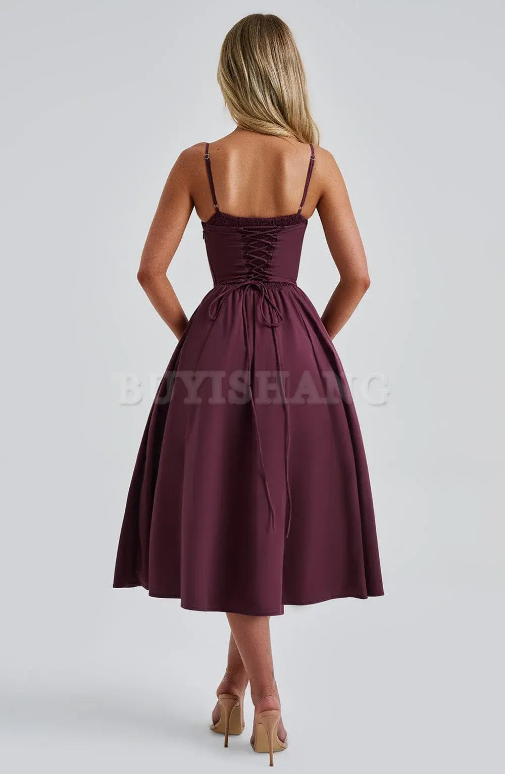 Buyishang Simple off shoulder ball dress Non stretch cotton blend fabric formal back to school dress evening dress
