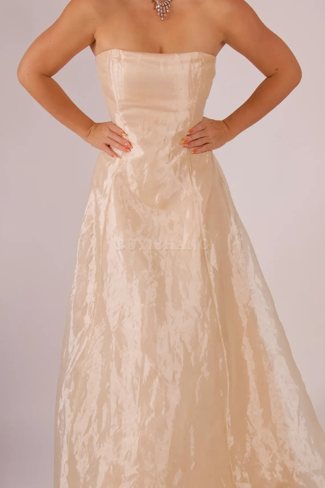 Buyishang Simple retro rainbow yellow waist cinched one shoulder ball dress new style