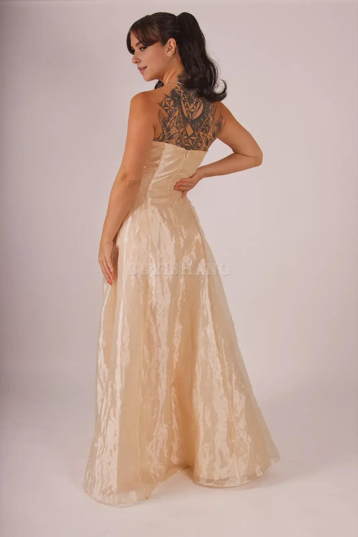 Buyishang Simple retro rainbow yellow waist cinched one shoulder ball dress new style