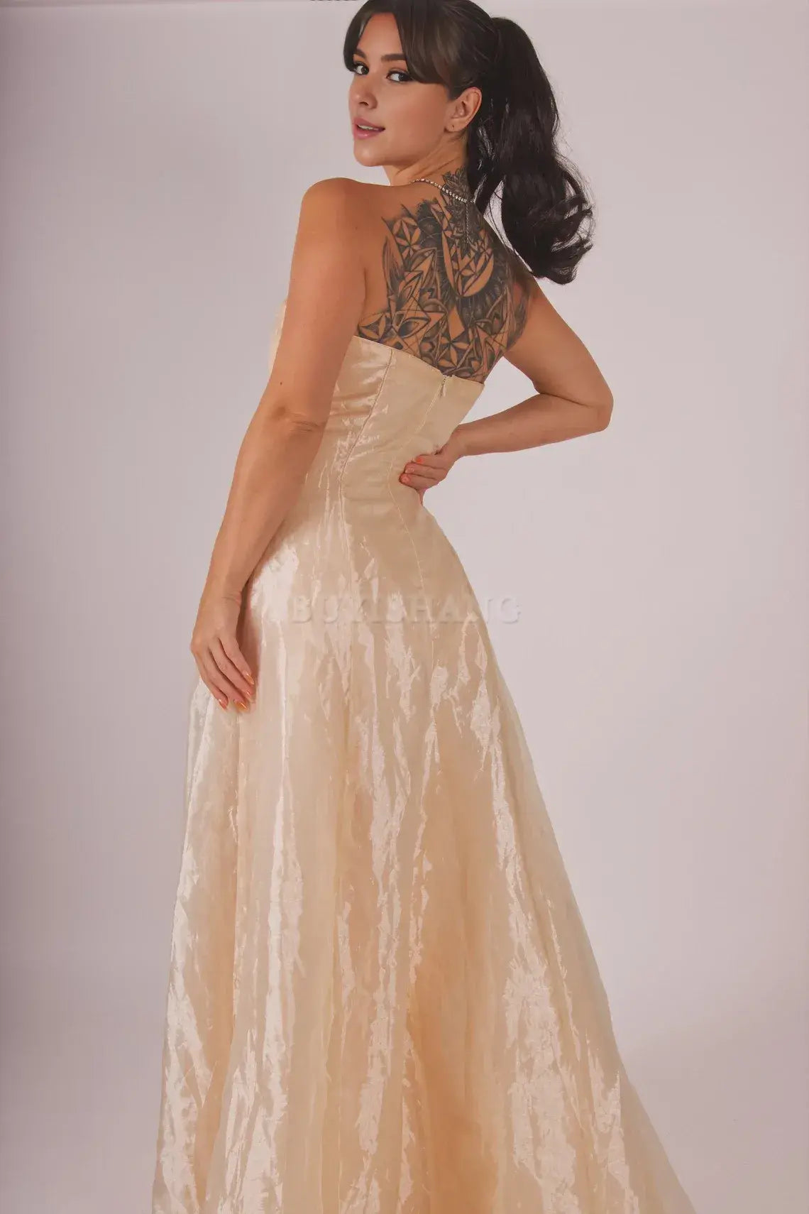 Buyishang Simple retro rainbow yellow waist cinched one shoulder ball dress new style