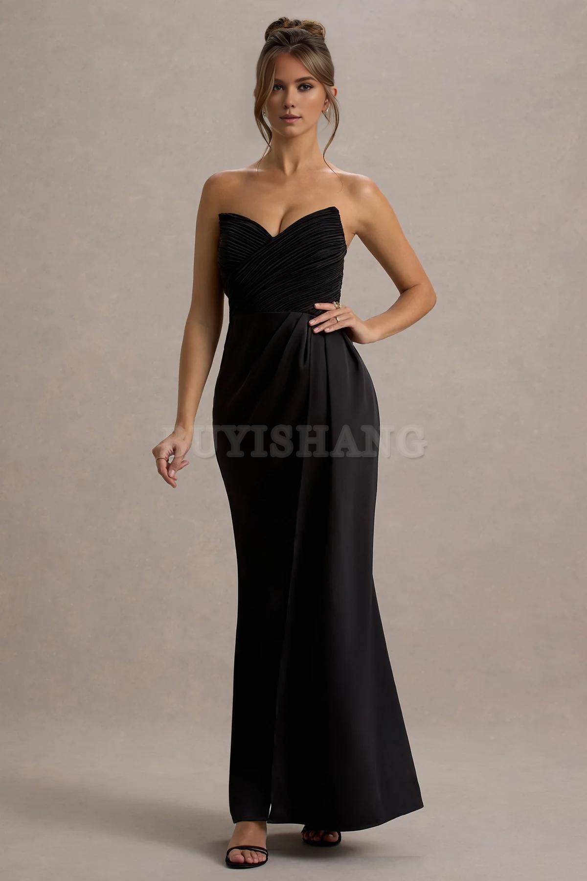 Buyishang Simple satin strapless dress with pendant slit long skirt formal dress