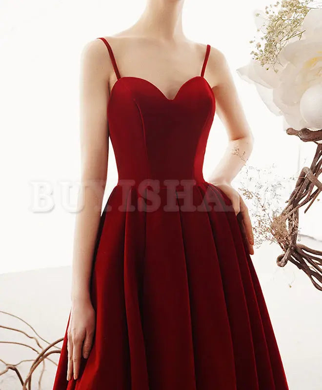 Buyishang Simple sweetheart satin burgundy prom dress burgundy evening dress prom dress in store