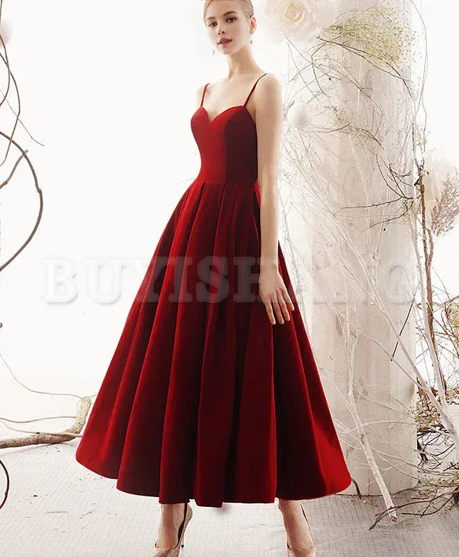 Buyishang Simple sweetheart satin burgundy prom dress burgundy evening dress prom dress in store