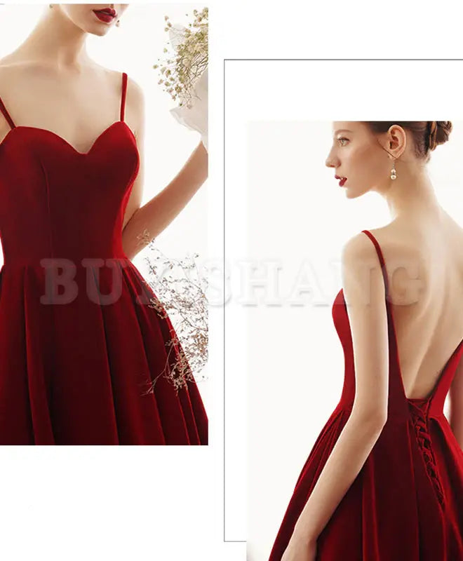 Buyishang Simple sweetheart satin burgundy prom dress burgundy evening dress prom dress in store