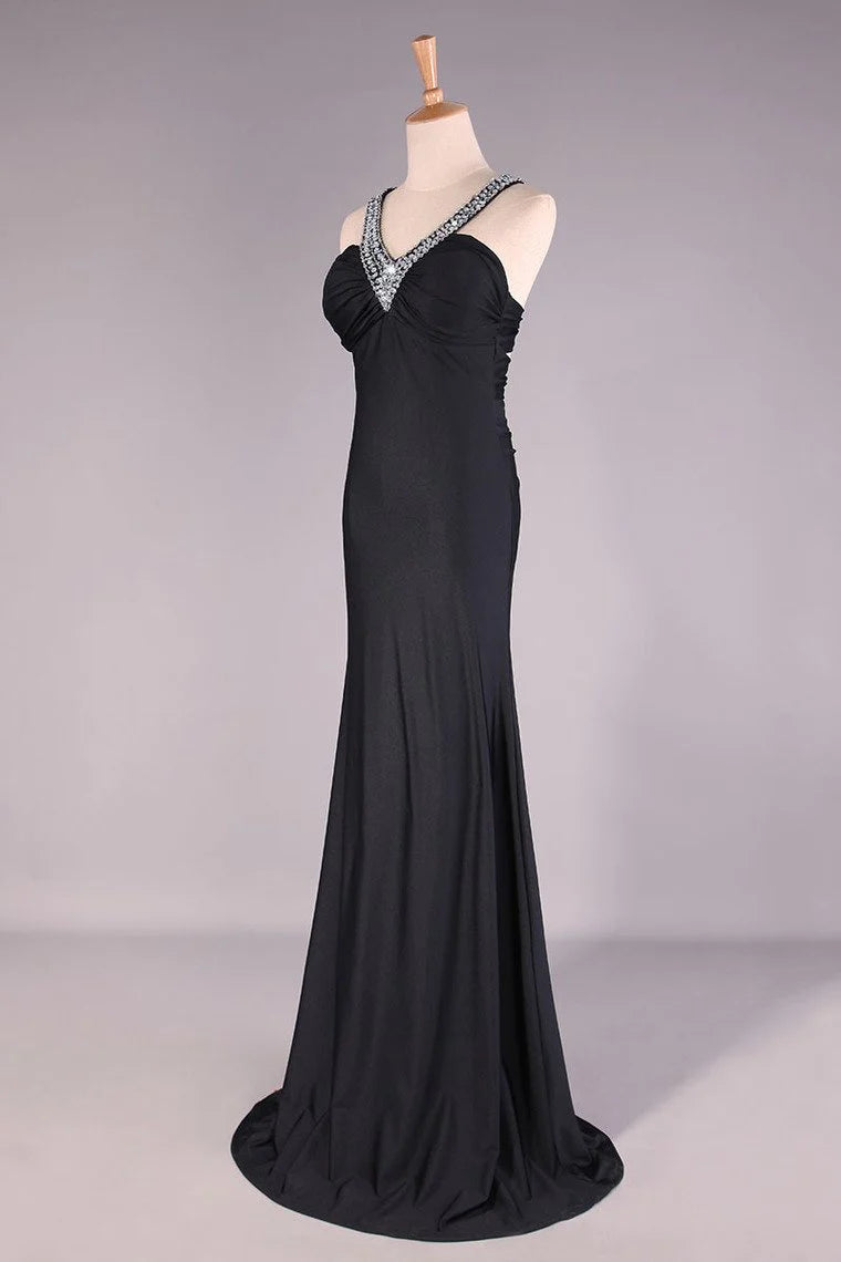 V Neck Party Dress Sheath Floor Length Open Back Discount Price