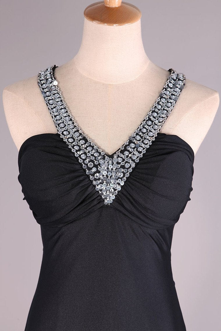 V Neck Party Dress Sheath Floor Length Open Back Discount Price