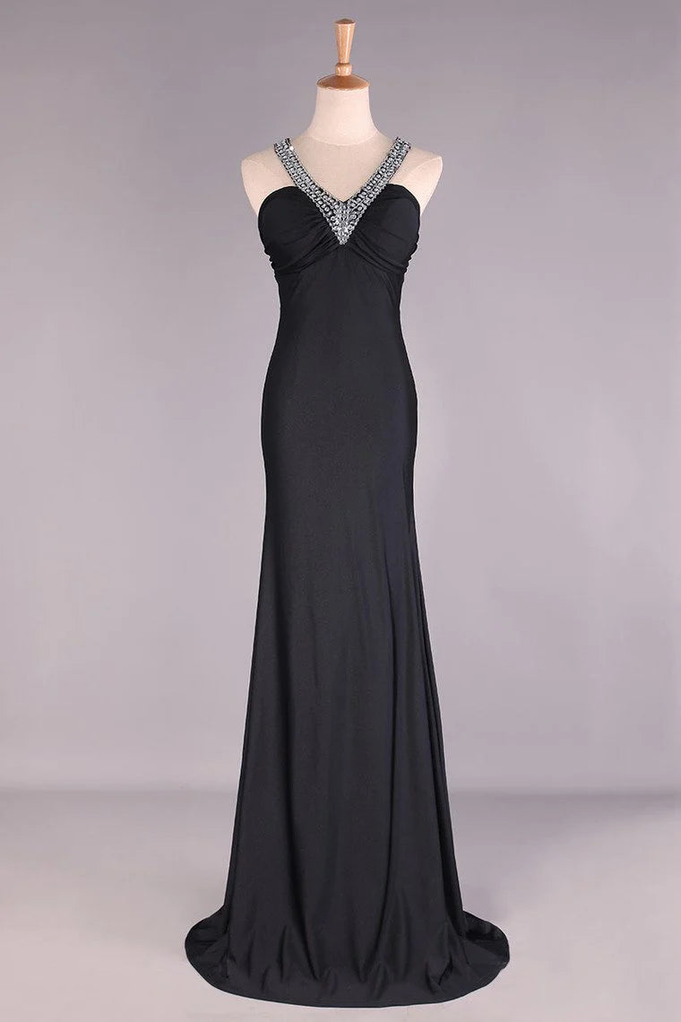 V Neck Party Dress Sheath Floor Length Open Back Discount Price