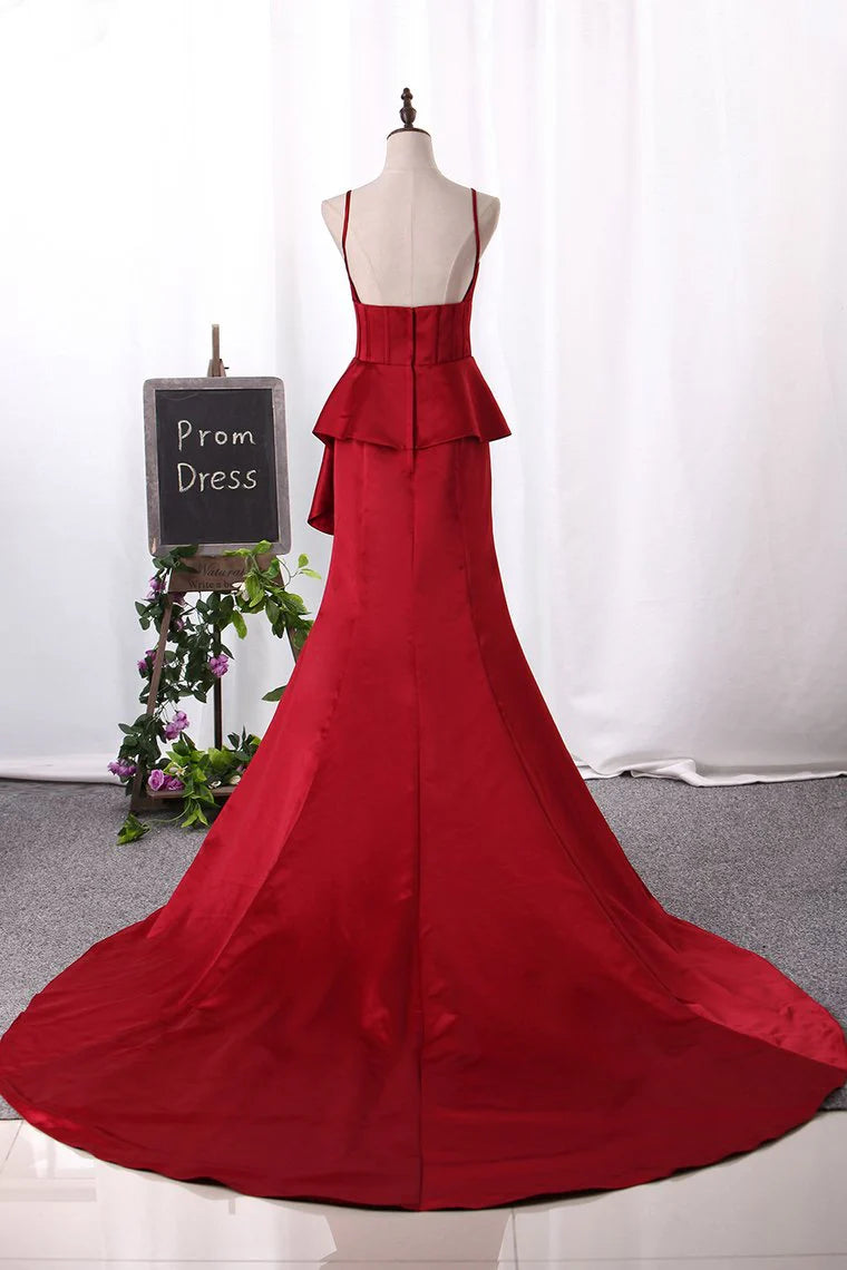Mermaid Open Back Satin Court Train Party Dresses