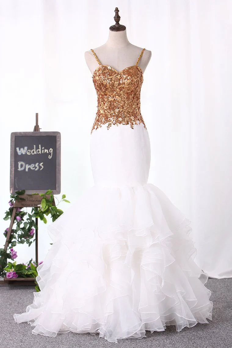 Spaghetti Straps Party Dresses Organza With Applique Mermaid