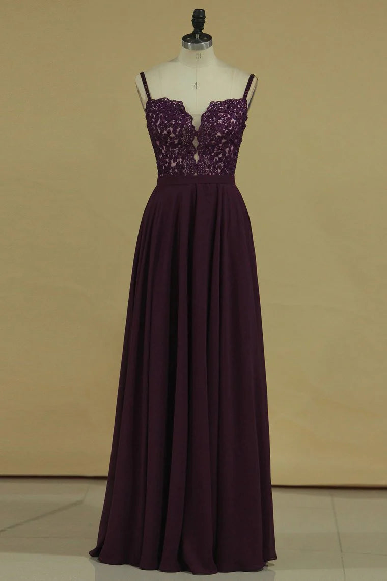 Applique A Line Chiffon Floor Length Party Dresses