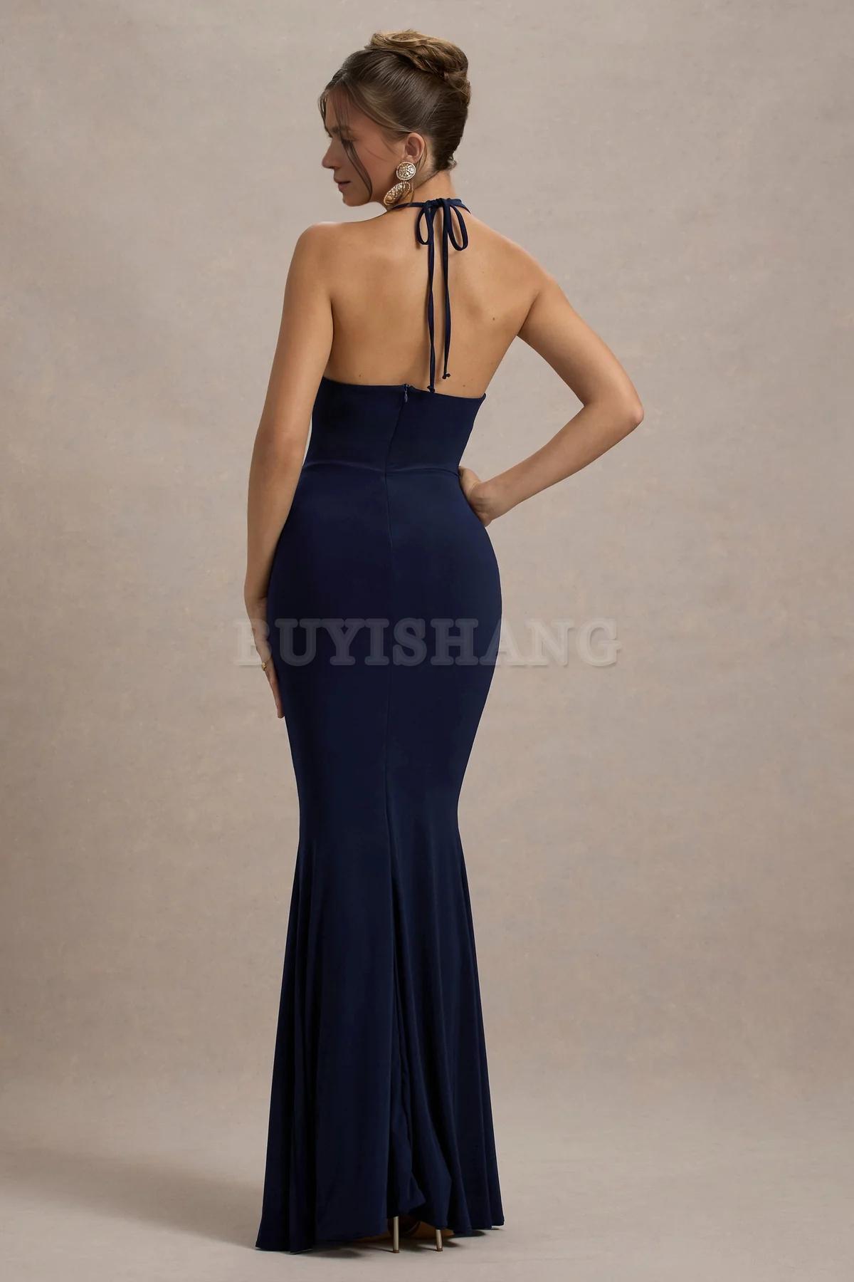 Buyishang Spaghetti Strap Chiffon Long Bridesmaid Dresses Cowl Neck A Line Formal Evening Gowns with Slit Cowl-Neck Wrap Maxi Dress With Floral Drape