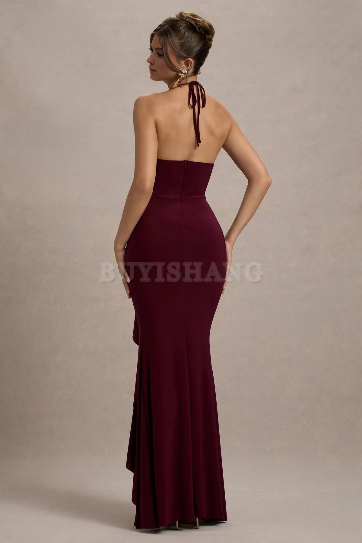 Buyishang Spaghetti Strap Chiffon Long Bridesmaid Dresses Cowl Neck A Line Formal Evening Gowns with Slit Cowl-Neck Wrap Maxi Dress With Floral Drape