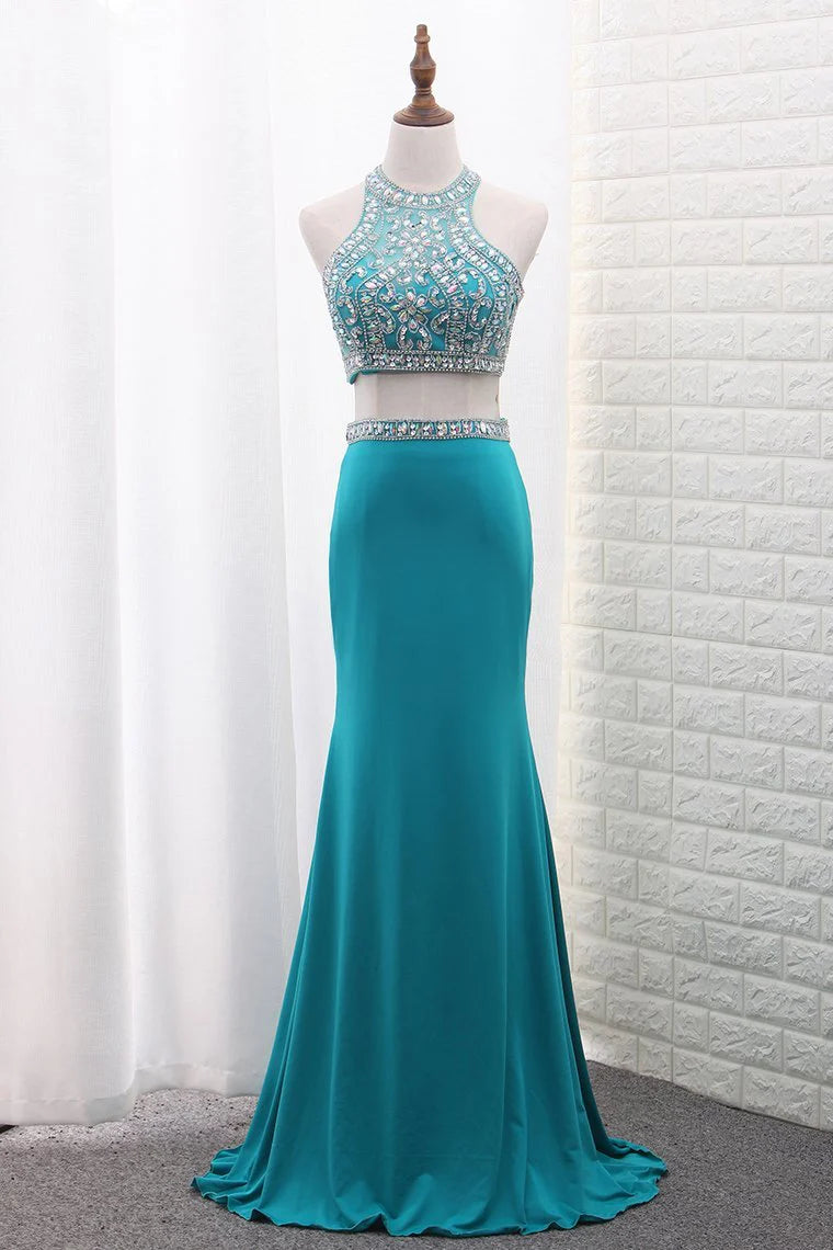 Mermaid Two-Piece Scoop Party Dresses Beaded Bodice