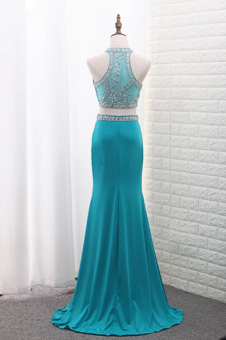 Mermaid Two-Piece Scoop Party Dresses Beaded Bodice