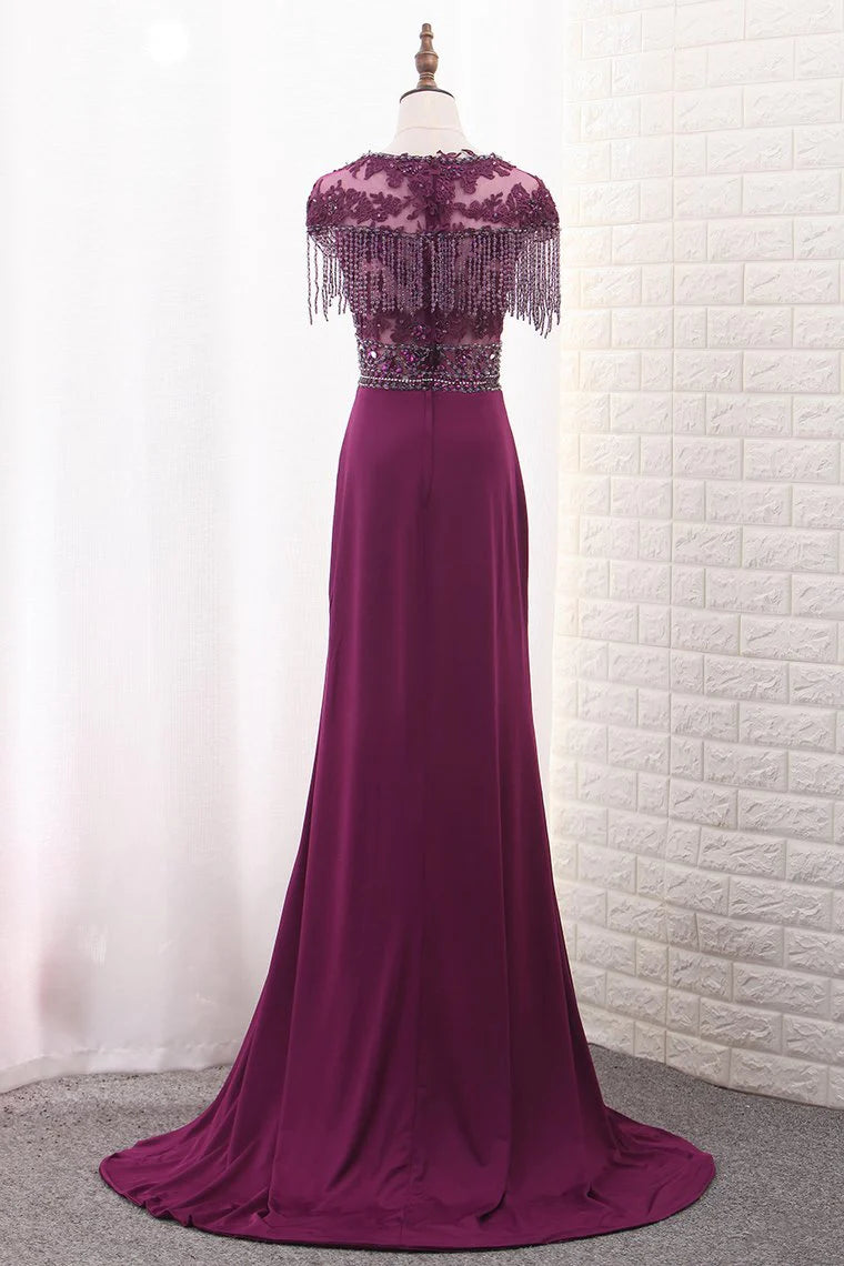 V Neck Short Sleeves Mermaid With Beads And Applique Party Dresses