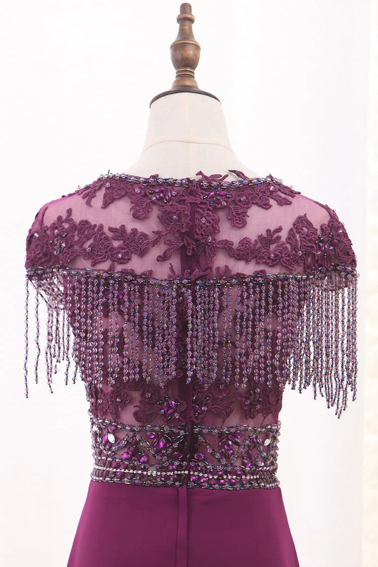 V Neck Short Sleeves Mermaid With Beads And Applique Party Dresses