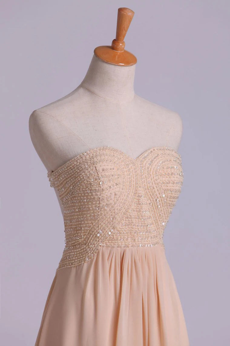 A Line Beaded Bodice Backless Party Dresses Chiffon