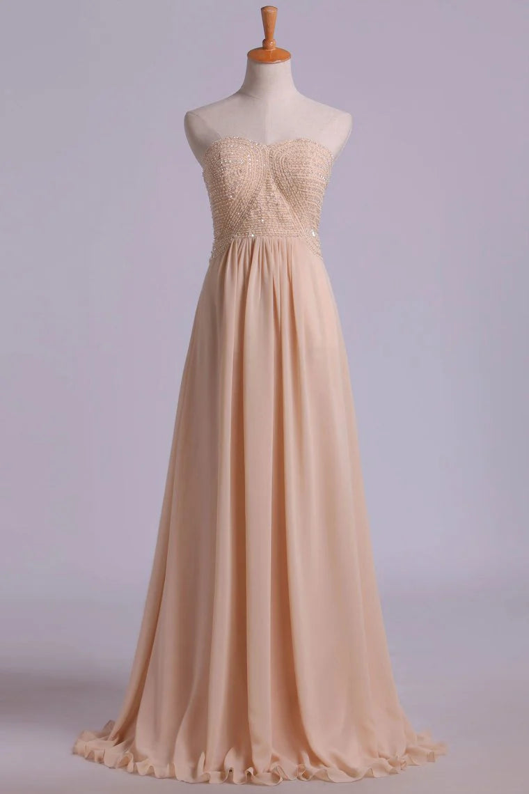 A Line Beaded Bodice Backless Party Dresses Chiffon