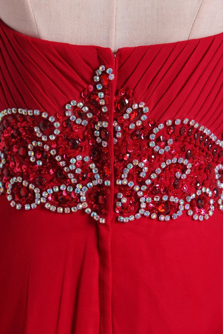 Sweetheart A Line Party Dresses With Beading Sweep Train Chiffon Burgundy/Maroon