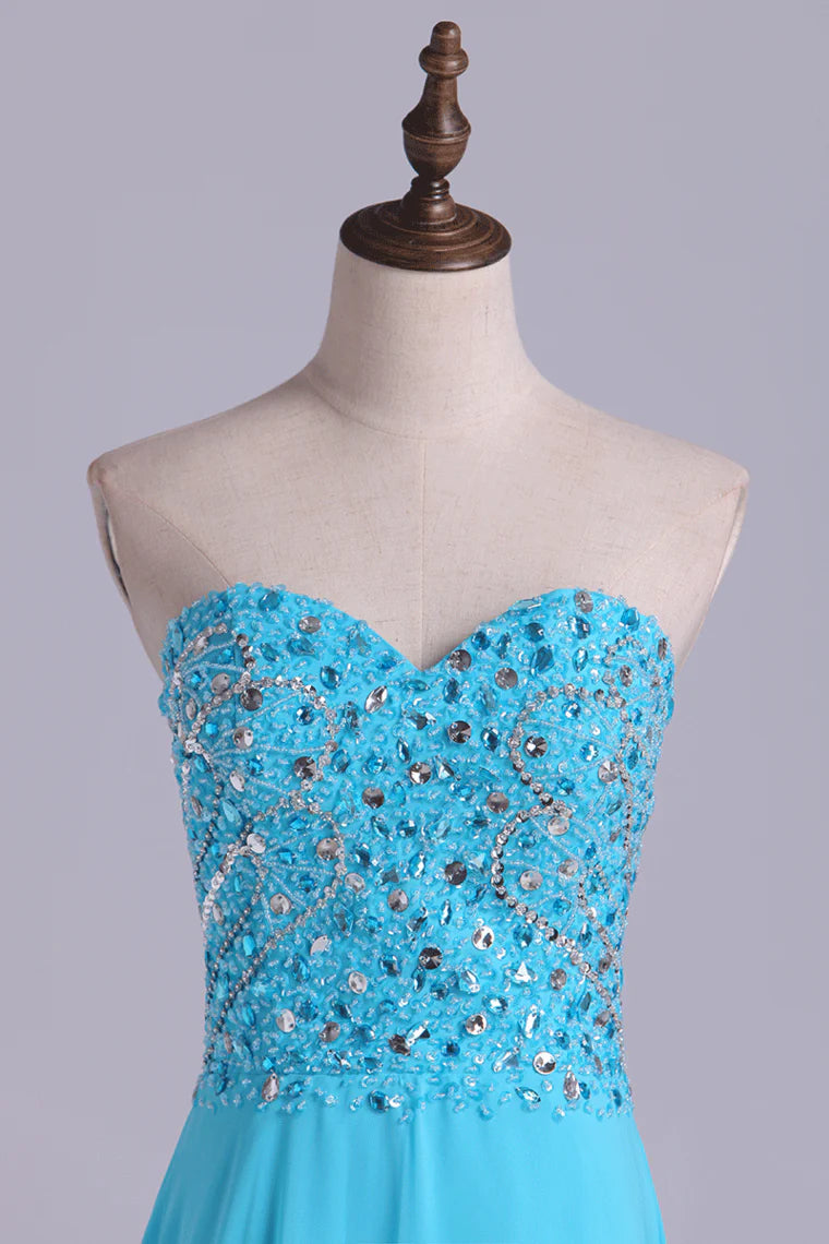 Sweetheart Beaded Bodice Intricately Detailed With Matching Beading Chiffon A-Line Party Dress
