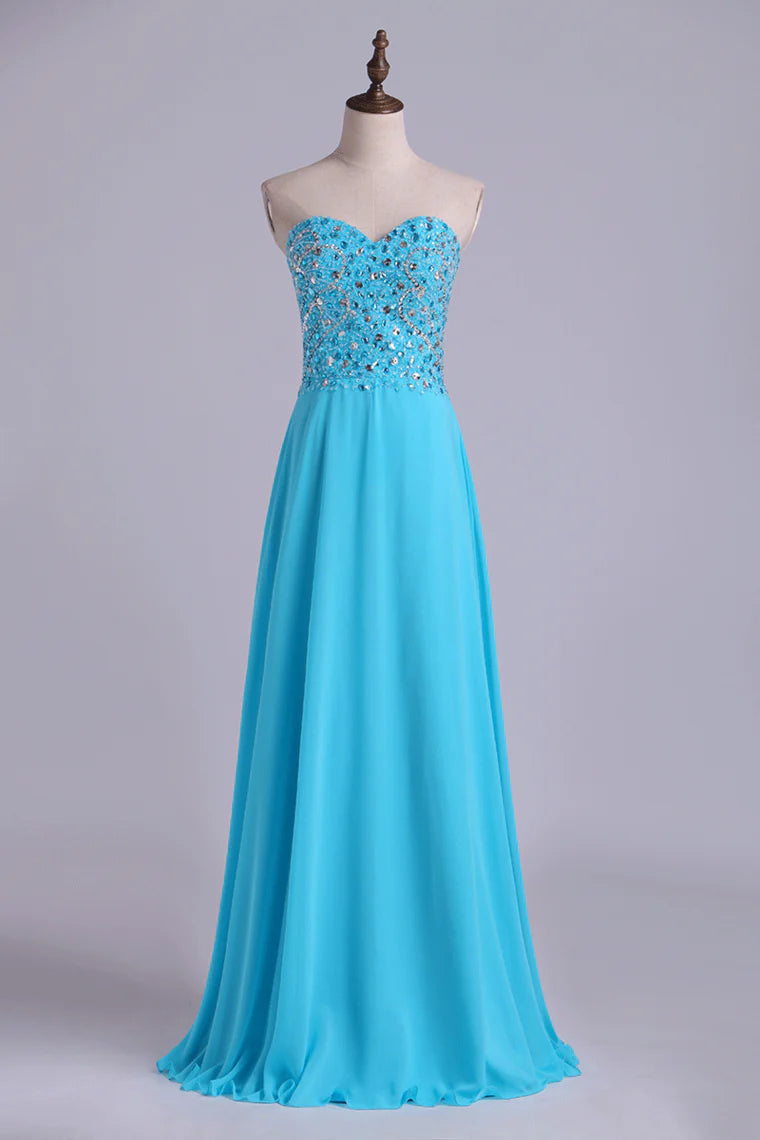 Sweetheart Beaded Bodice Intricately Detailed With Matching Beading Chiffon A-Line Party Dress