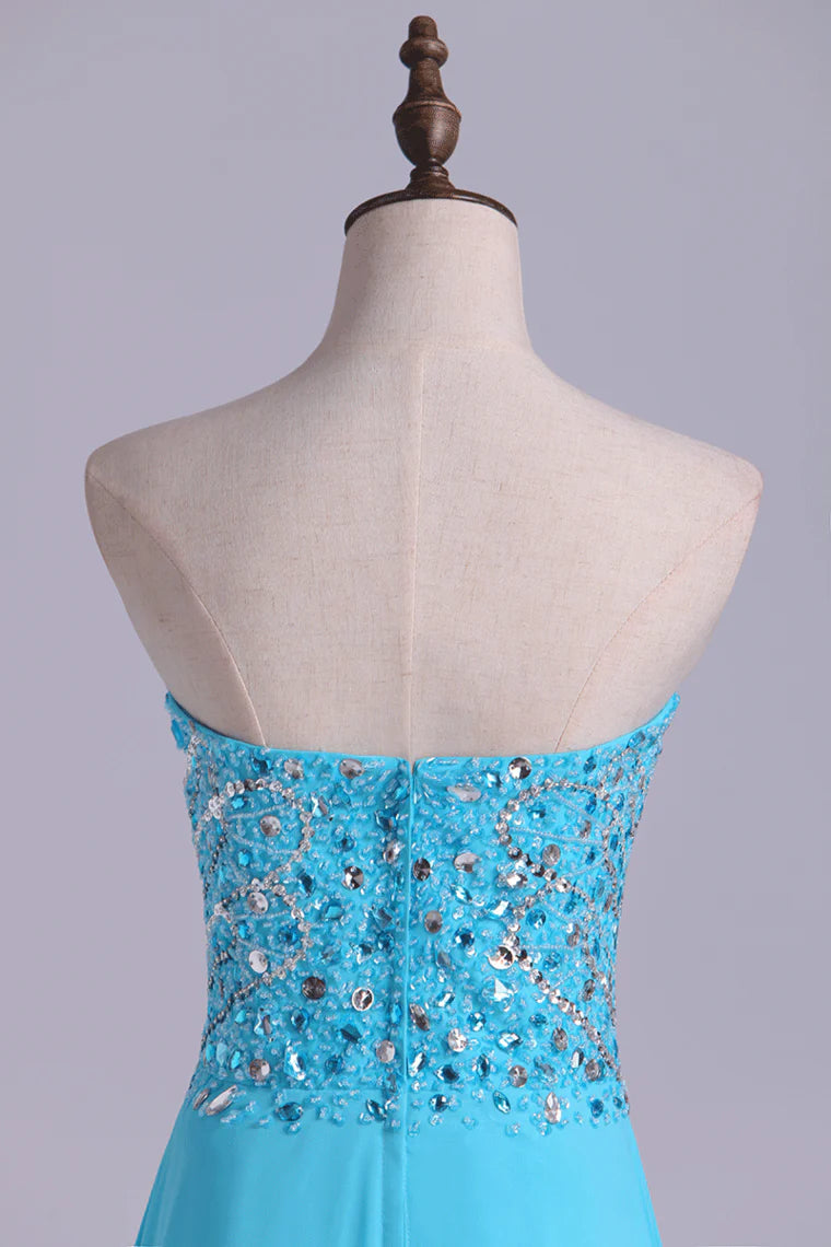 Sweetheart Beaded Bodice Intricately Detailed With Matching Beading Chiffon A-Line Party Dress