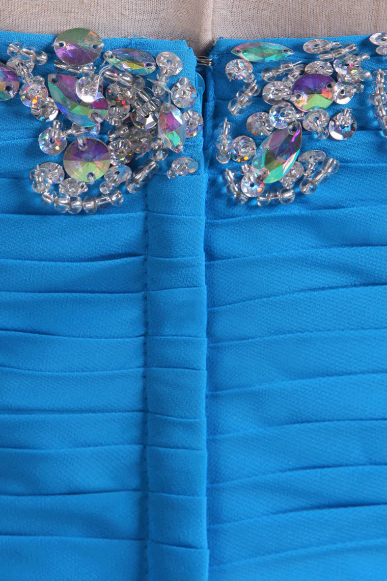 Sweetheart Beaded Neckline Party Dress A Line With Ruffles Chiffon