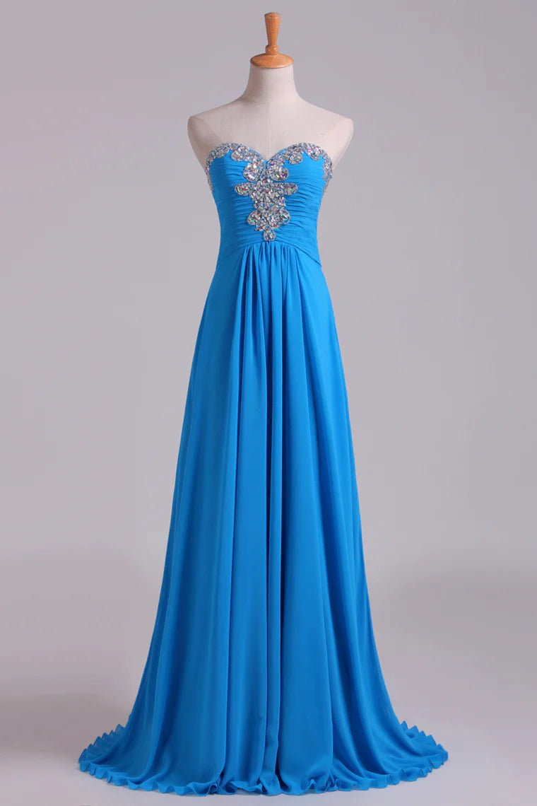 Sweetheart Beaded Neckline Party Dress A Line With Ruffles Chiffon