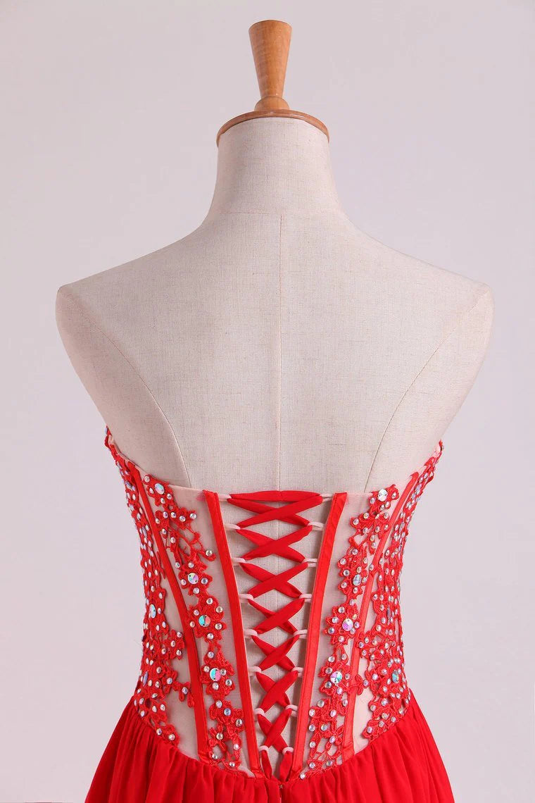 Sweetheart Embellished Tulle Bodice With Beaded Applique Pick Up Flowing Chiffon Party DressSweetheart Embellished Tulle Bodice With Beaded Applique Pick Up Flowing Chiffon Party Dress