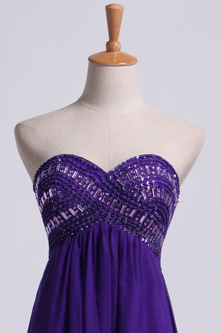 A-Line Party Dress With Beads Floor-Length Chiffon