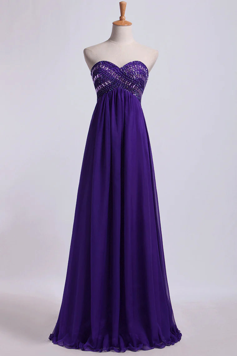 A-Line Party Dress With Beads Floor-Length Chiffon